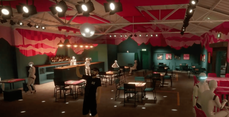 A view of the main party space in the virtual reality Lost Horizon club